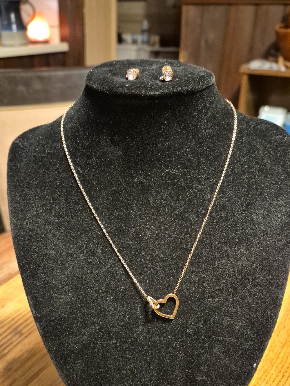 Michael Kors Gold Open Heart Necklace with Matching Stud Earrings